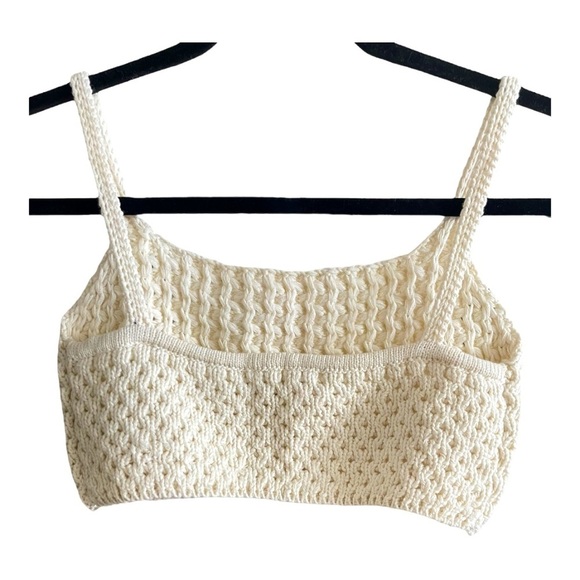 Lusana Anthropologie Knitted Kaia Crochet Cropped Bra Top Cream Size Medium NWT - Picture 3 of 6